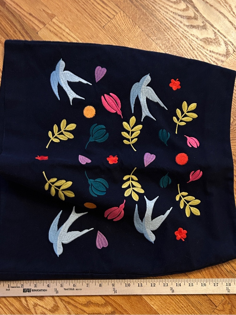 Bordeaux Navy Mini Skirt with Multicolor Bird & Floral Embroidery Floral